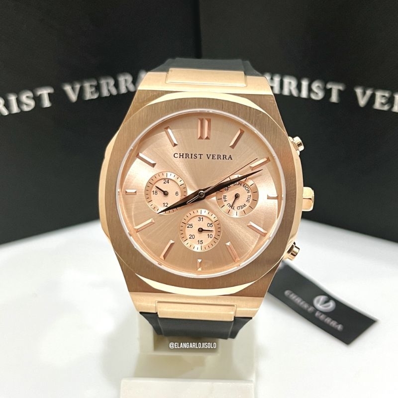 JAM TANGAN PRIA CHRIST VERRA CV 920145G-35 RG RUBBER ORIGINAL