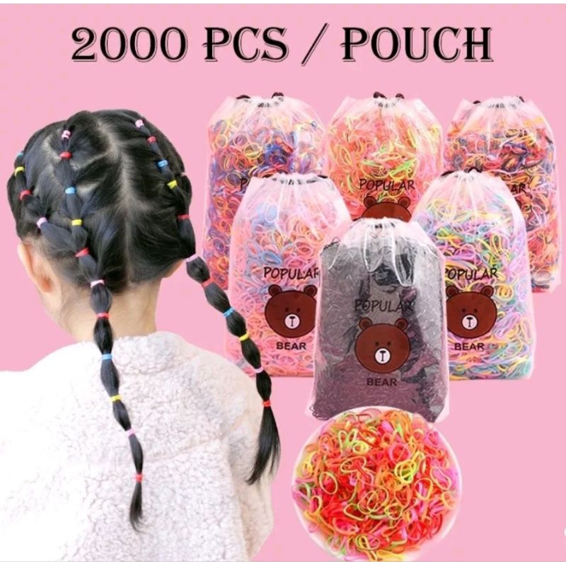 KARET RAMBUT JEPANG / IKAT RAMBUT ANAK ISI 2000 PCS FREE POUCH