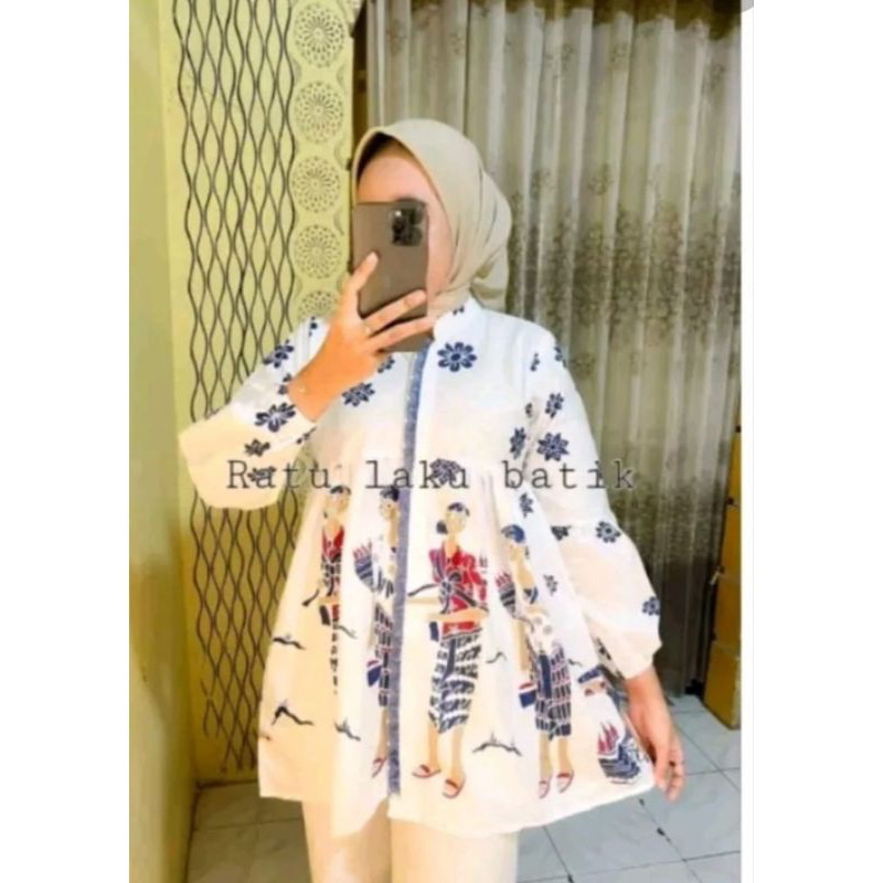 Blouse Batik Wanita baju batik wanita kantor Motif Bakul jamu M L XL JUMBO