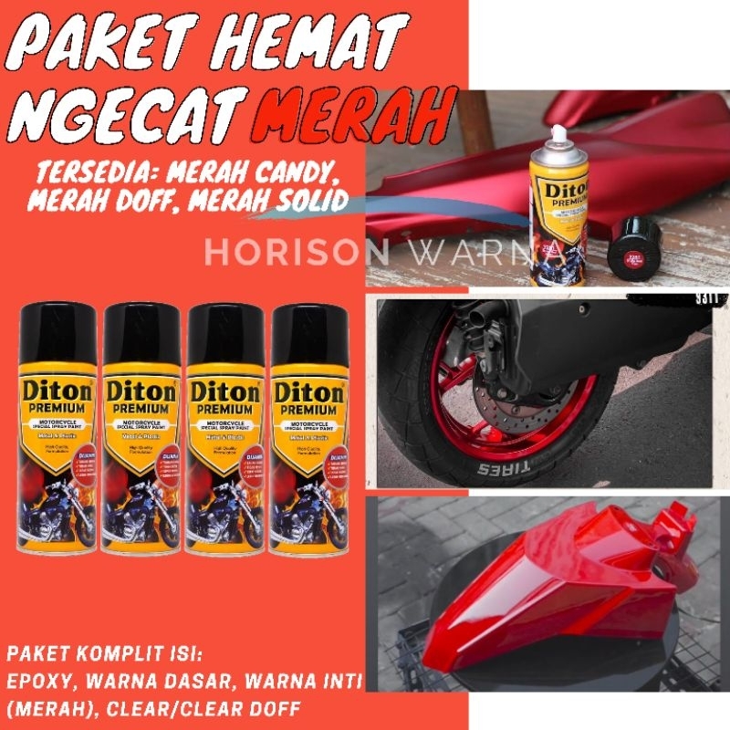 (KHUSUS SULSELBAR) PAKET Diton Premium Merah Candy Red / Chilli Red / Merah Doff / Merah Metalik