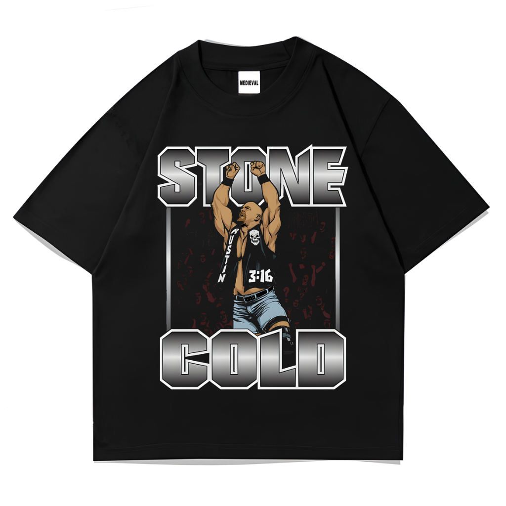 KAOS BAJU STONE COLD | T-SHIRT STEVE AUSTIN WWE WWF SMACKDOWN | PLAYSTATION | TEE OVERSIZE HITAM VIN