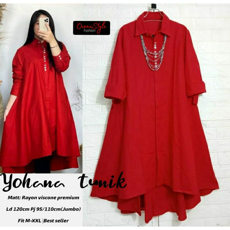 YOHANA TUNIK RAYON POLOS MERAH JUMBO LD 120 XXL