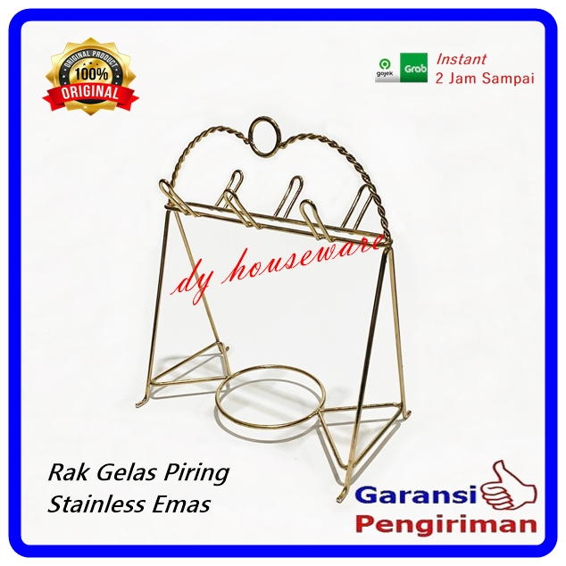 Terbaru Rak Gelas Gantung Rak Piring Stainless Steel Emas Gold