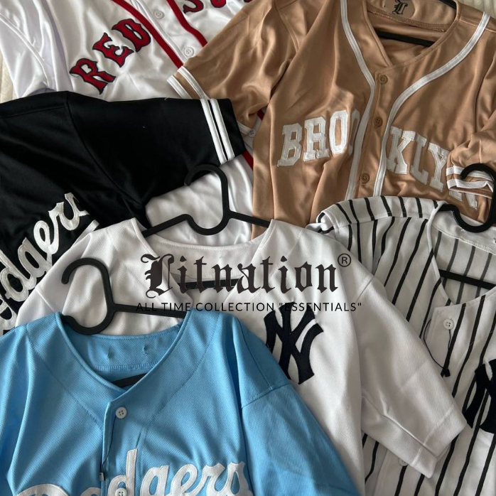 readystock - Baseball jersey new york yankees grid premium shirt red sox dodgers ny yankees