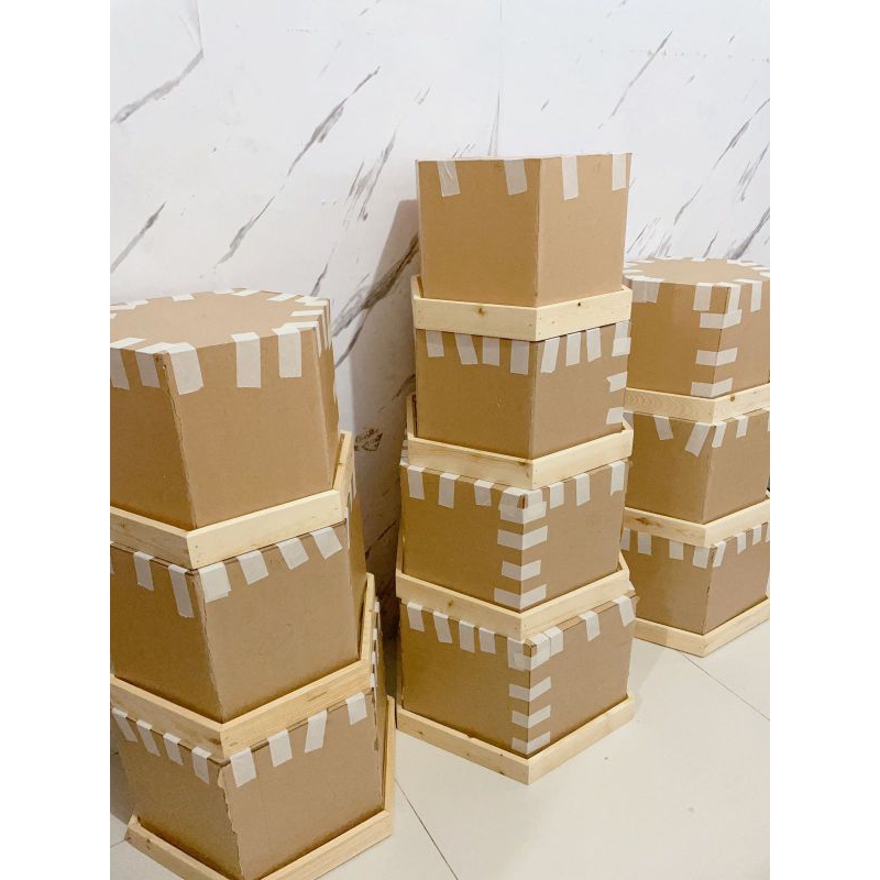 box seserahan rustic hexagonal/segi enam 10 box + tutup akrilik