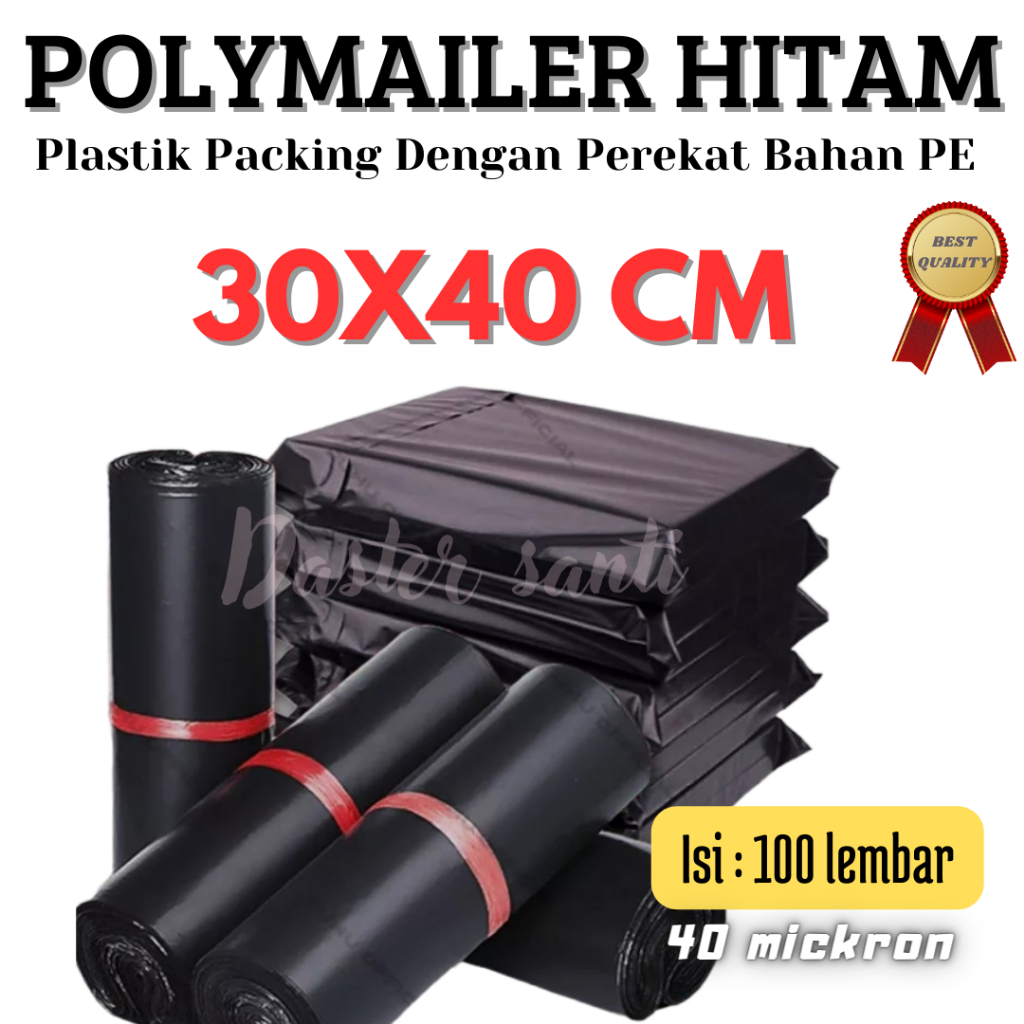 

Plastik Polymailer HITAM HD 30X40 CM,/ Packing Online Shop / Isi 100pcs Plastik,SUDAH ADA PEREKAT Perekat