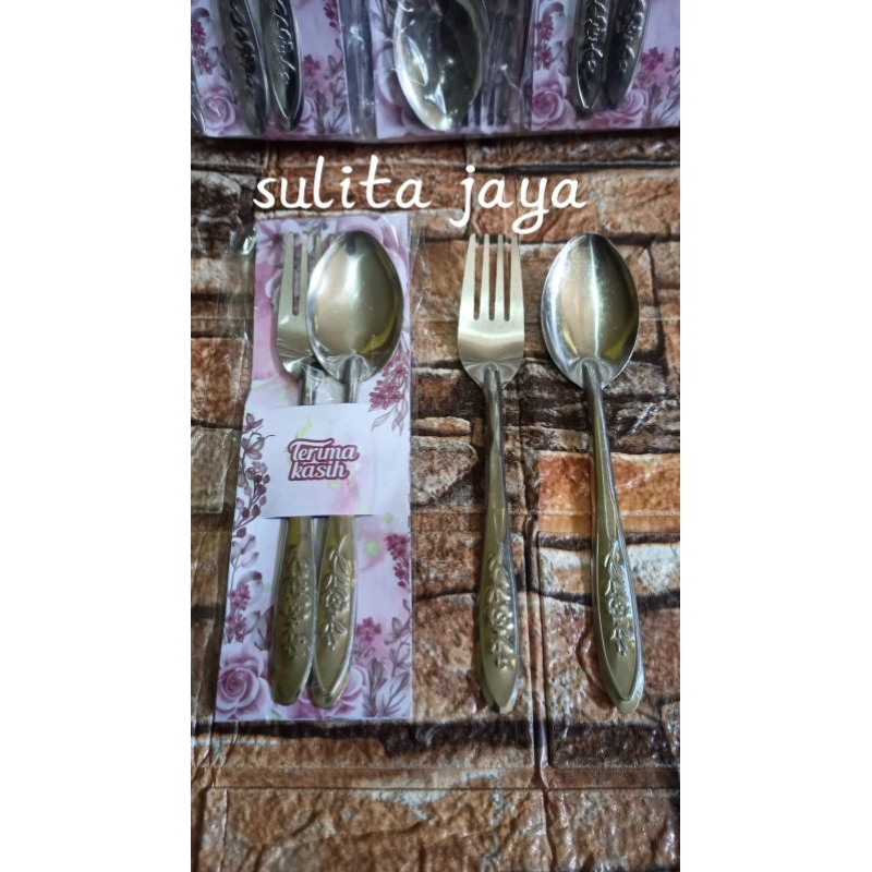 isi 50 pcs souvenir pernikahan sendok garpu makan stenlis kemas alas shaby + plastik