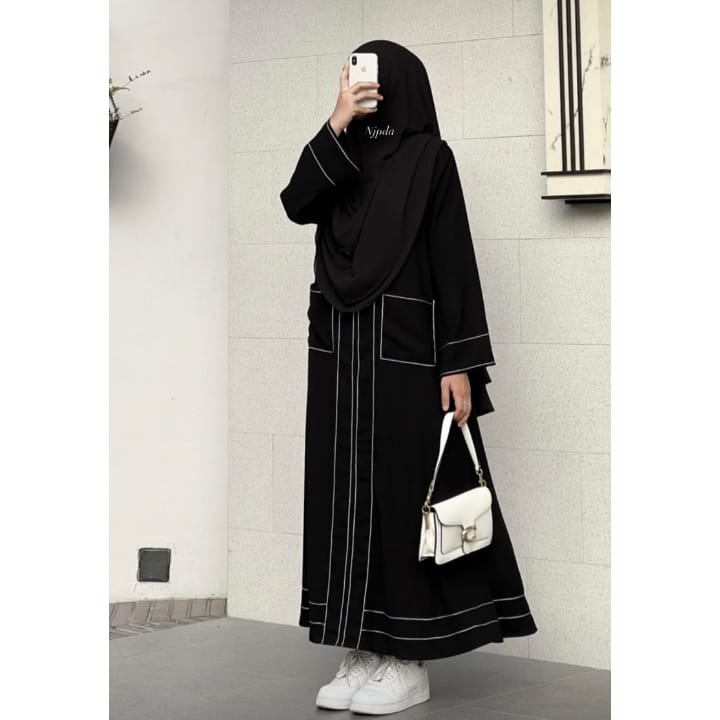 Murah gamis abaya adinda motif terbaru abaya list putih LISBAN