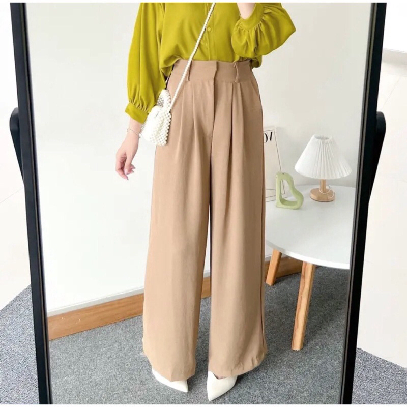 Celana Kulot Crinkle Highwaist Wanita - Highwaist Loose Pants