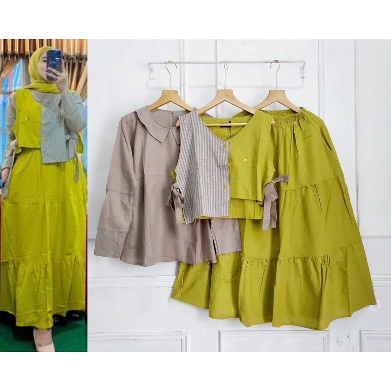 Set Rok Kotak Haruka Kemeja//Setelan Rok Kotak//Setelan Rok Kemeja Linen XL