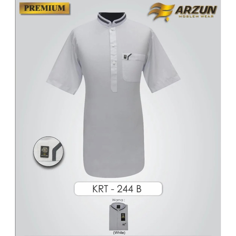 Busana Muslim Pria Dewasa | Baju Koko Kemko Kurta ARZUN Lengan 3/4 Putih Bahan Premium