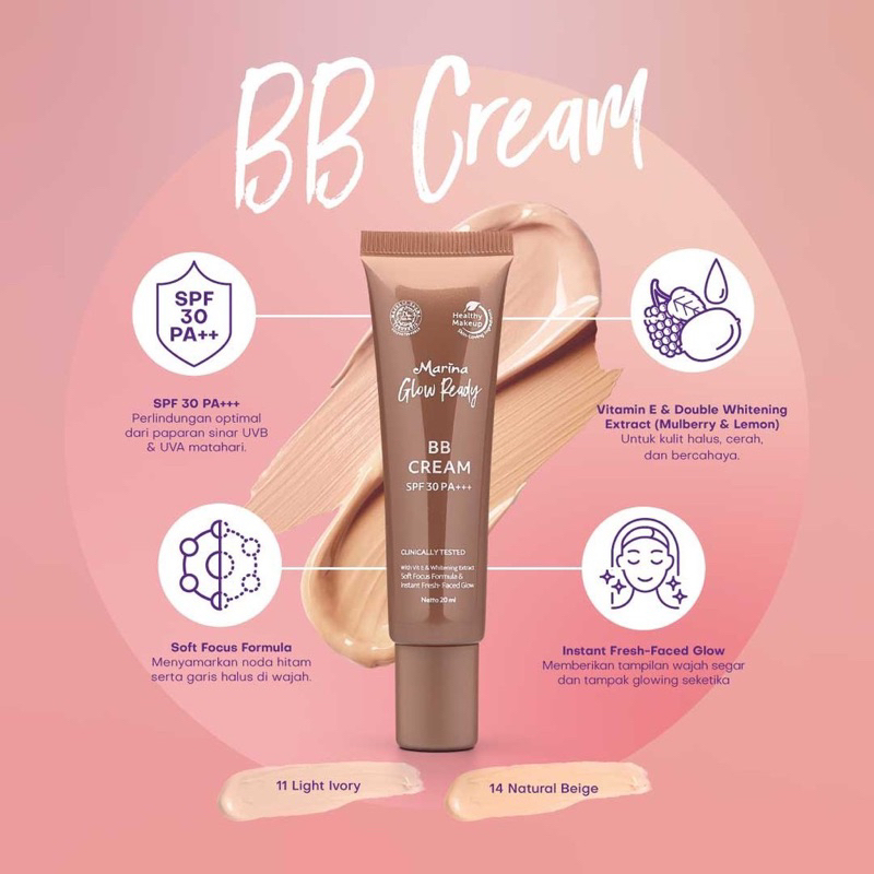 Marina Glow Ready BB Cream SPF 30 PA+++ Original BPOM Mencerahkan