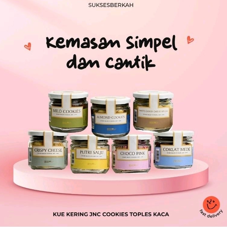 

JNC COOKIES KEMASAN KACA HARGA PER 1 TOPLES