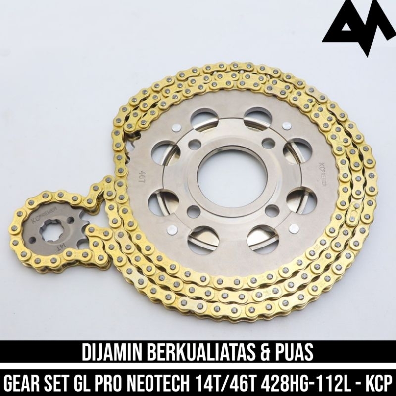 Chain Kit Gear Set Paket Gold Series Gl Pro Neotech Gir Depan 14T Belakang 46T Rante 428Hg 112L Ori 