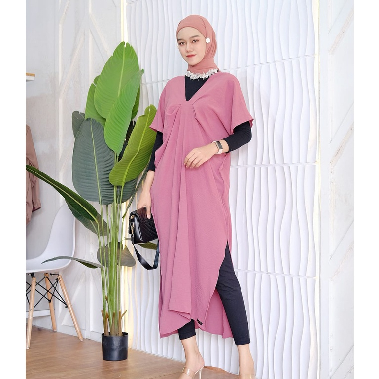 Najwa Kaftan Crinkle Airflow Gamis Kaftan - Amora Kaftan Polos Crinkle Airflow Ukuran Jumbo - Gamis Kaftan Lebaran Viral