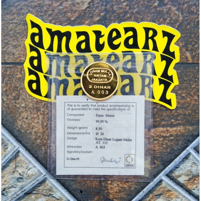 KOIN 2 DINAR ANTAM BERAT 8,5 GRAM FINE GOLD 999,9 % SERTIFIKAT LBMA