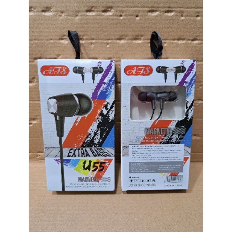 HF HEADSET U55 ATS STEREO EARPHONE HIGH PERFORMANCE IN-EAR EARPHONES HI-RES AUDIO COMPATIBLE WITH ALL MOBILE PHONES, MUSIC PLAYERS, PORTABLE GAMING DEVICES, AND COMPUTERS, XTRA BASS JACK EARPHONE