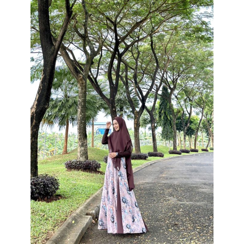 Hijab Kayunie Gamis Syari Atasan/Dada Jersey Mix Ceruti Motif