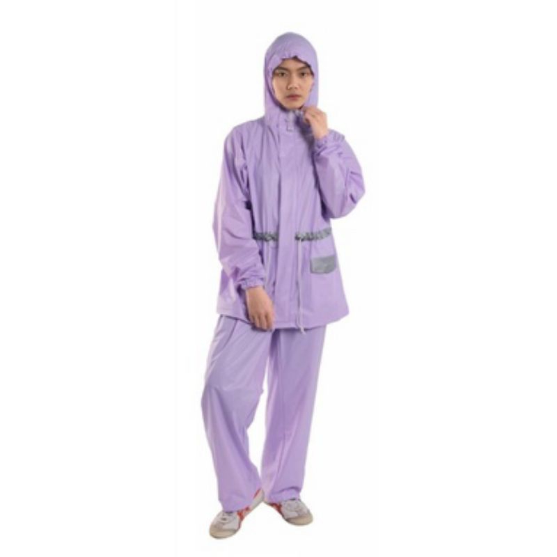 Jas Hujan Setelan Model Parka / Tali Serut Fashionable Warna Pastel