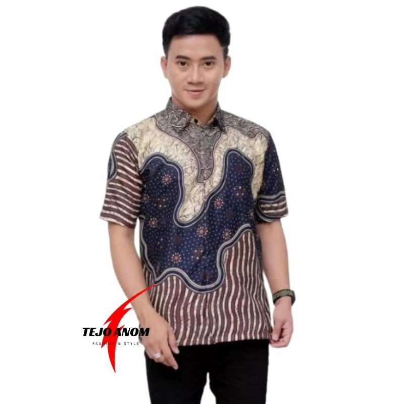 Batik Pria Lengan Pendek premium BATIK BERKAH HRB026 motif KERATONAN Kode 002 size M L XL