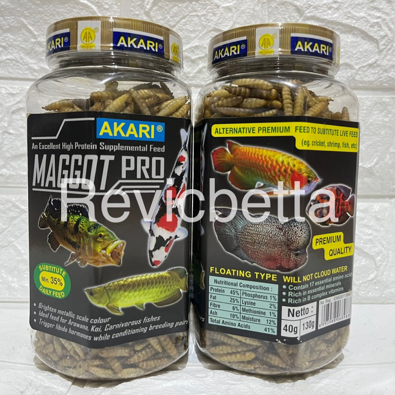 AKARI Maggot Pro 130g &amp; 40gr Pakan Ikan Predator Koi Chana Oscar Arwana