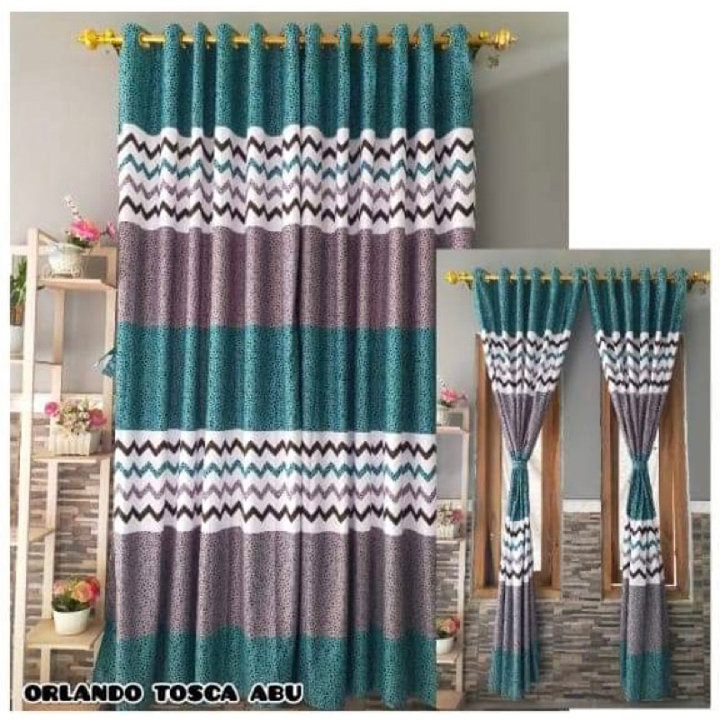 [ PINTU DAN JENDELA ] GORDEN SMOKRING MOTIF MINIMALIS ZIG ZAG ZIGZAG BIRU TOSCA