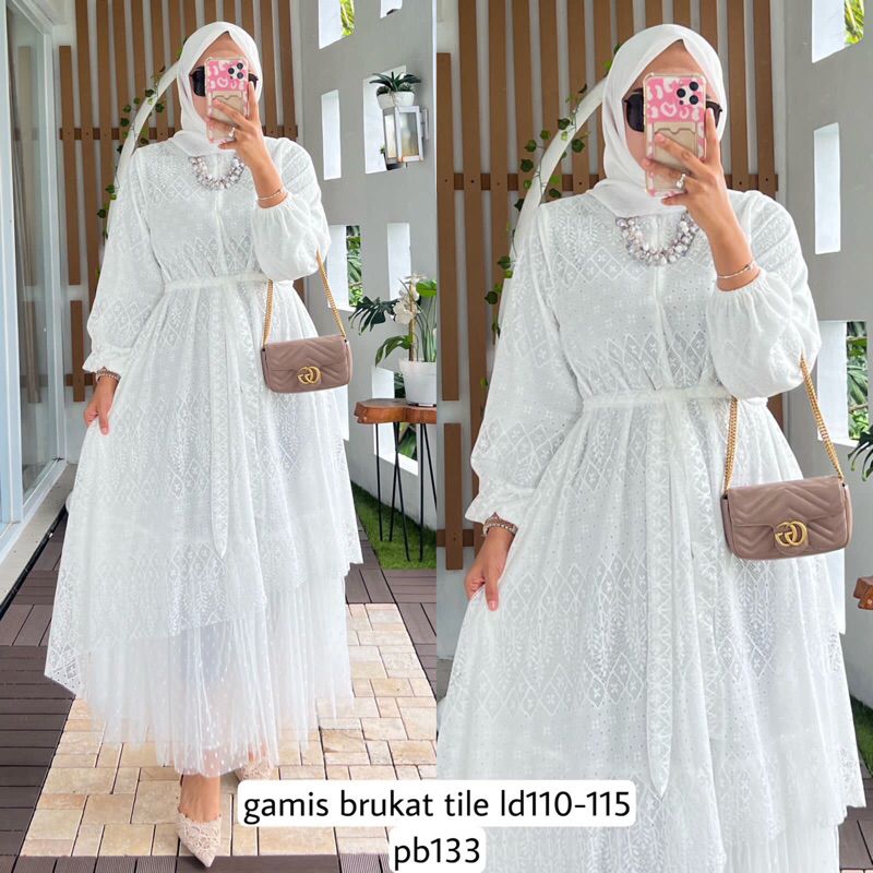 Ready Gamis Brukat tile putih 2285 alvaro