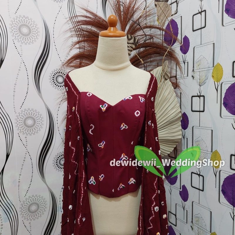 Kamisol + Selendang Jumputan / Warna Maroon