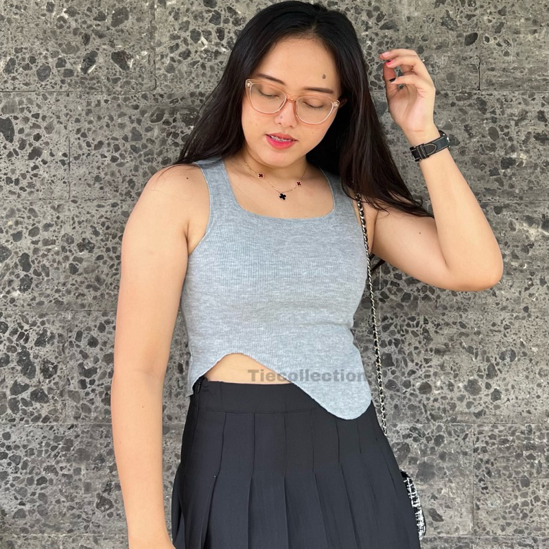 Qua Top / Rib Crop Tanktop Wave / Atasan Wanita Basic