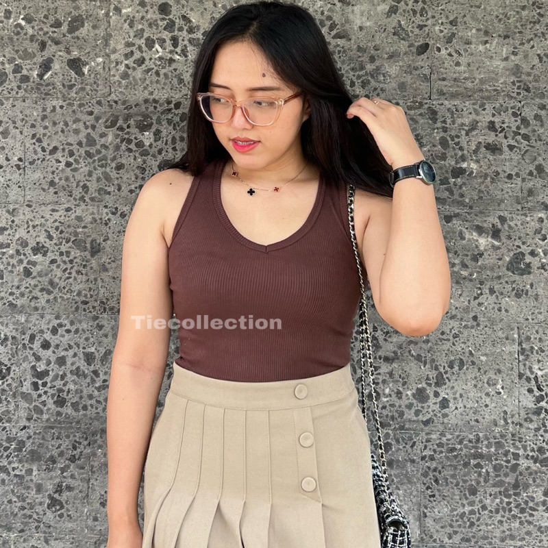 Riri Top / Rib Crop Tanktop VNeck / Atasan Wanita