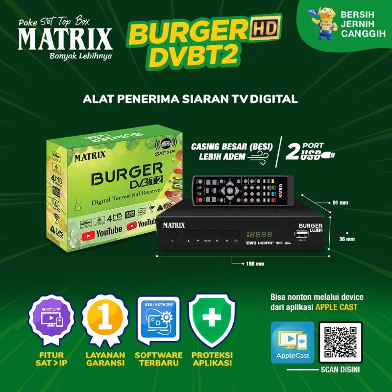 Set Top Box DVB-T2 Matrix Burger Hijau HD | Set Top Box Matrix