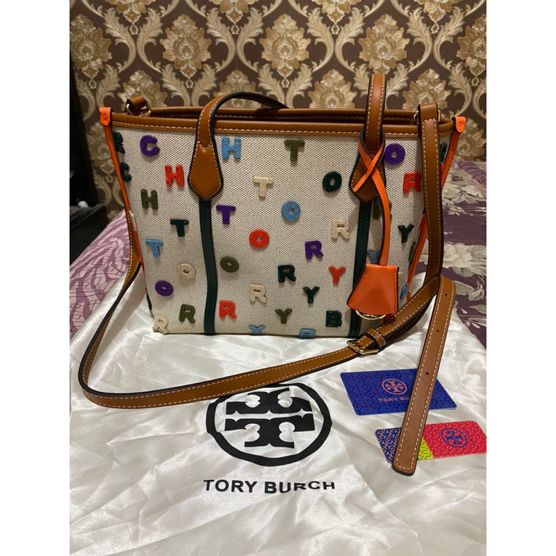 Preloved Cream Tory Burch Tas Bag Selempang Wanita Bahu Cover COD Lebaran Tote Clutch Cream Canvas