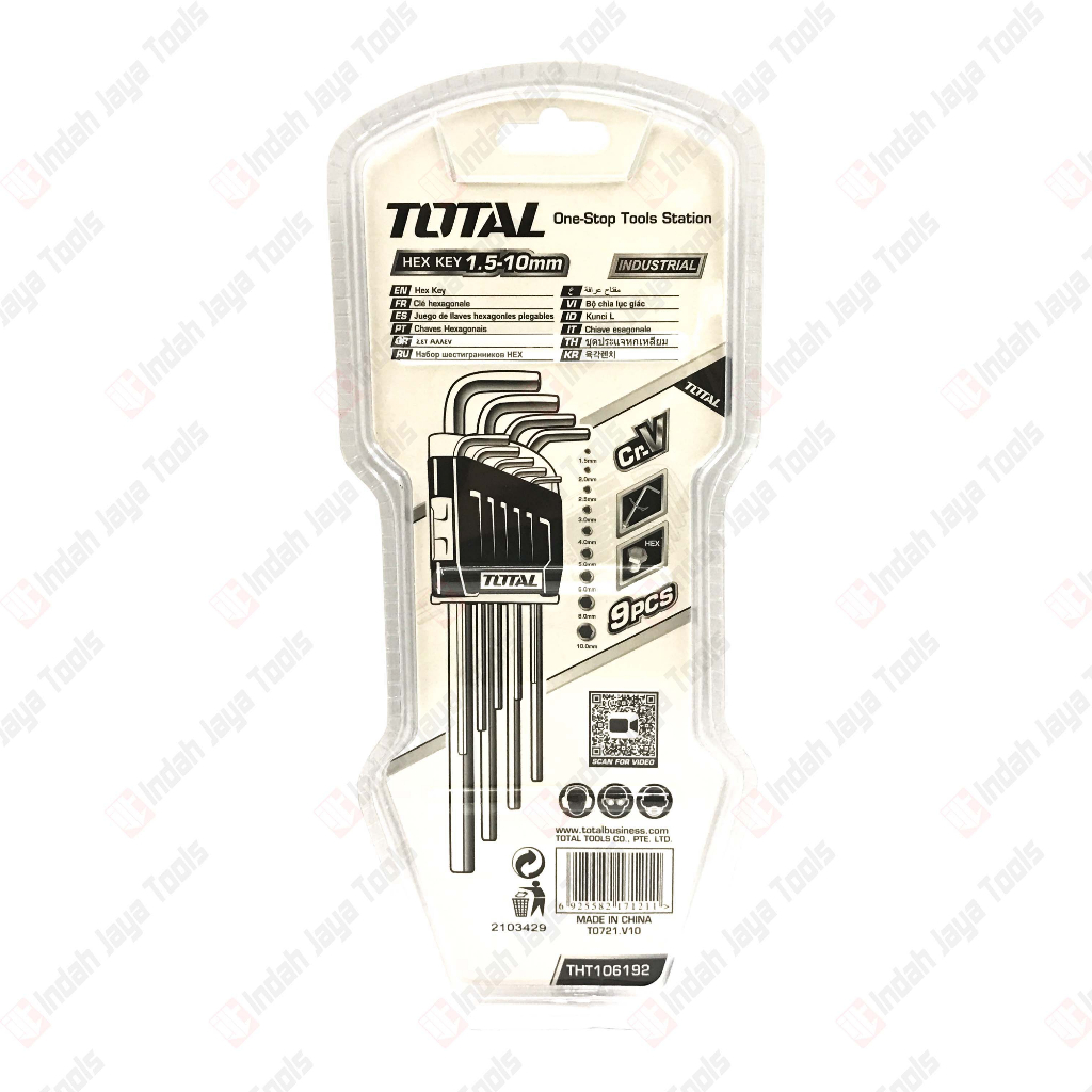 TOTAL THT106192 Kunci L Set 9 Pcs Extra Long PANJANG - Hex Key Cr-V