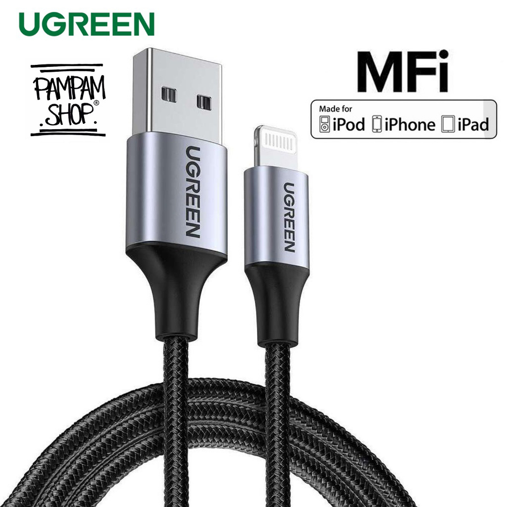 UGREEN ORIGINAL Kabel Data NYLON USB to Lightning 2.4A MFI Made For Iphone 5 5S 6 6S 7 8 Plus Ori Cable 8 Pin Ipad Mini