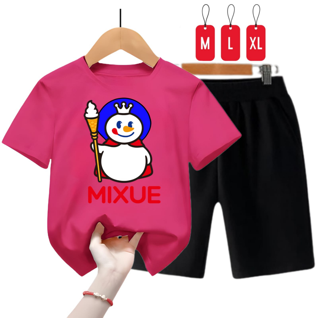 Hzl_outfit Baju Setelan Kaos Anak Cewek Cowok Mixue Shake/ Size M,L,XL