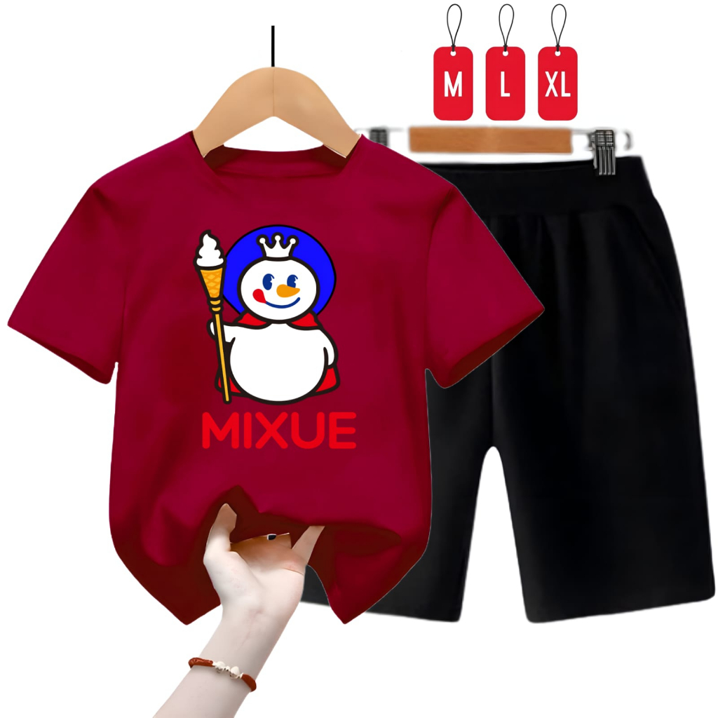 Hzl_outfit Baju Setelan Kaos Anak Cewek Cowok Mixue Shake/ Size M,L,XL