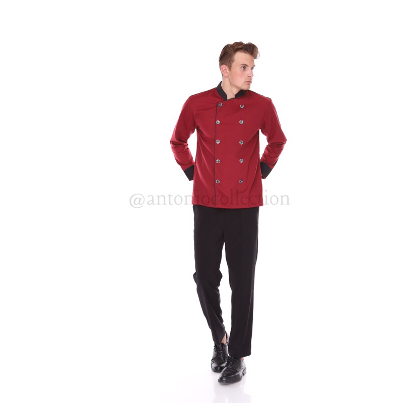 Baju Koki / Chef Jacket Merah Maroon UNISEX Lengan Panjang