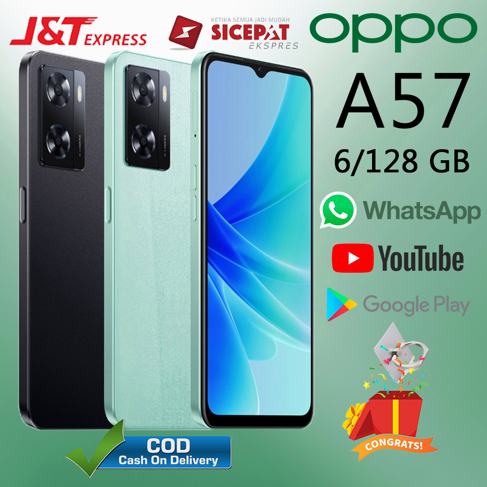 HP OPPO A57 Ram 6/128GB Smartphone 4G GSM 6.56 inches Dual SIM 8MP+13MP Handphone Indonesia