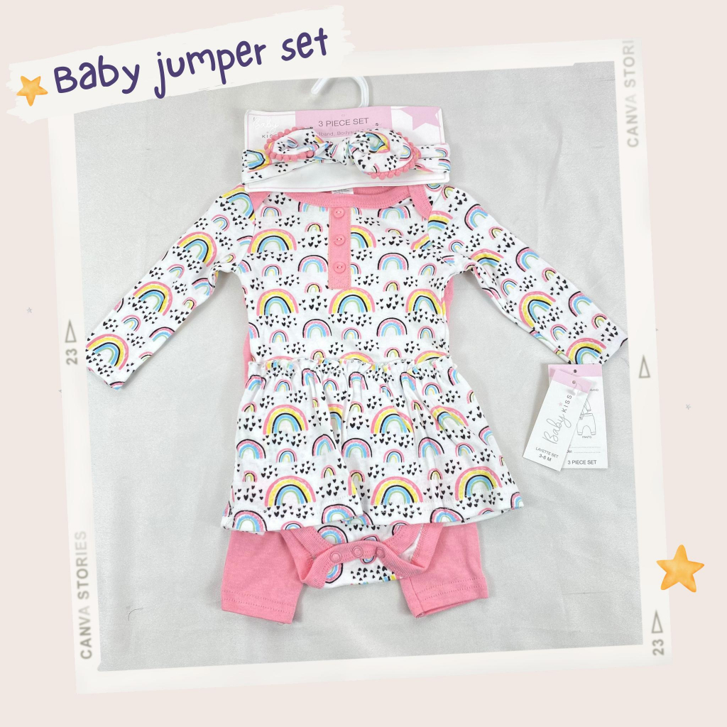 Baju jumper baby usia 0-9 bulan Setelan legging dress perempuan sleepwear piyama bando G