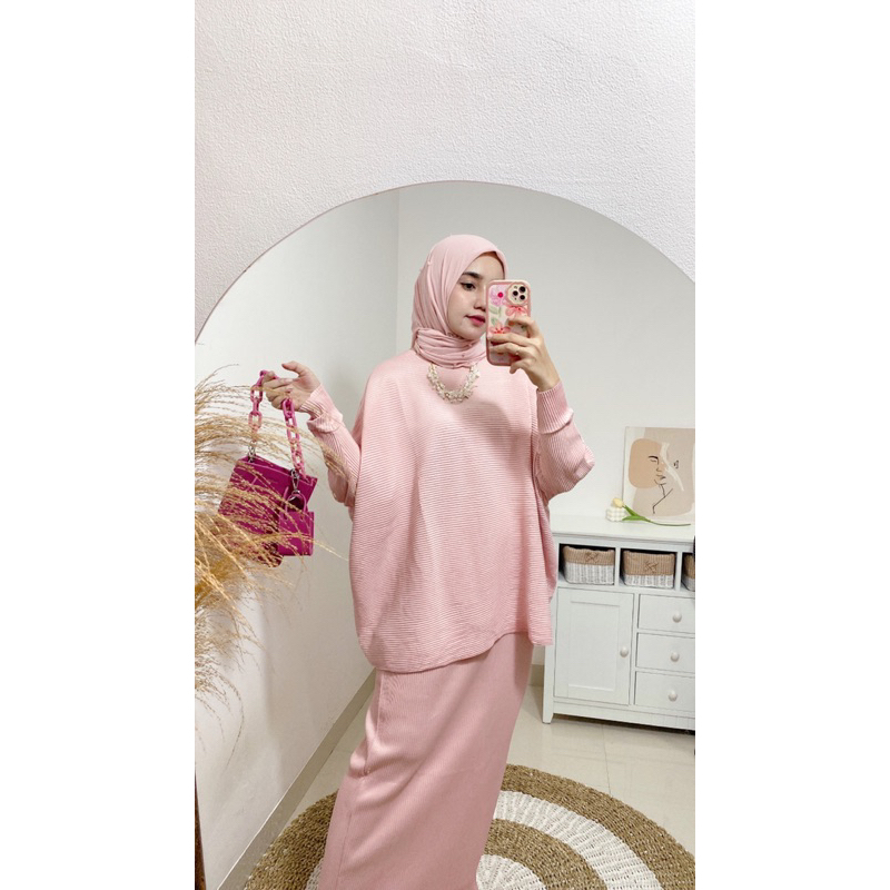 Longblouse batwing + rok plisket premium / set rok plisket / Oneset plisket