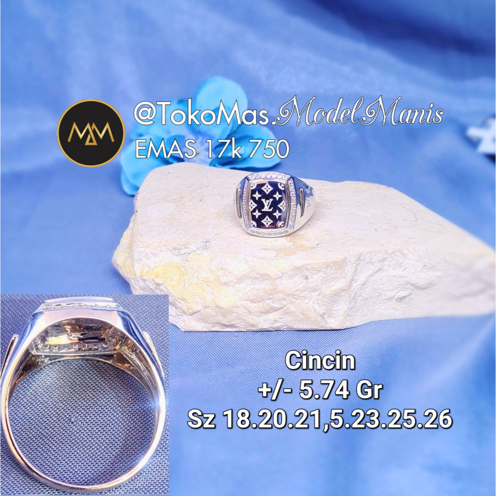 Cincin pria kotak fashion italy emas putih 750 kadar 17k