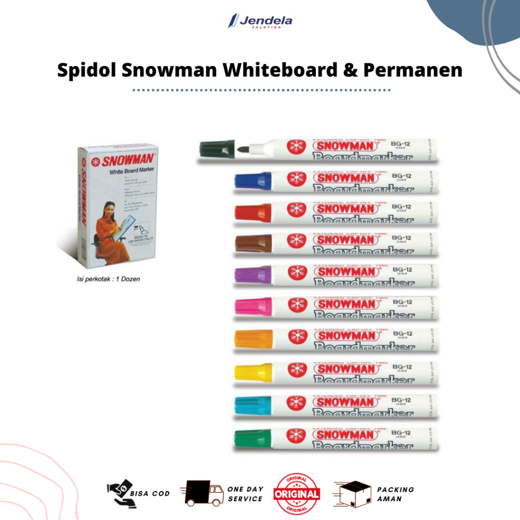 

Spidol Whiteboard Boardmarker BG-12 Non Permanen dan Spidol Permanen Snowman - ATK