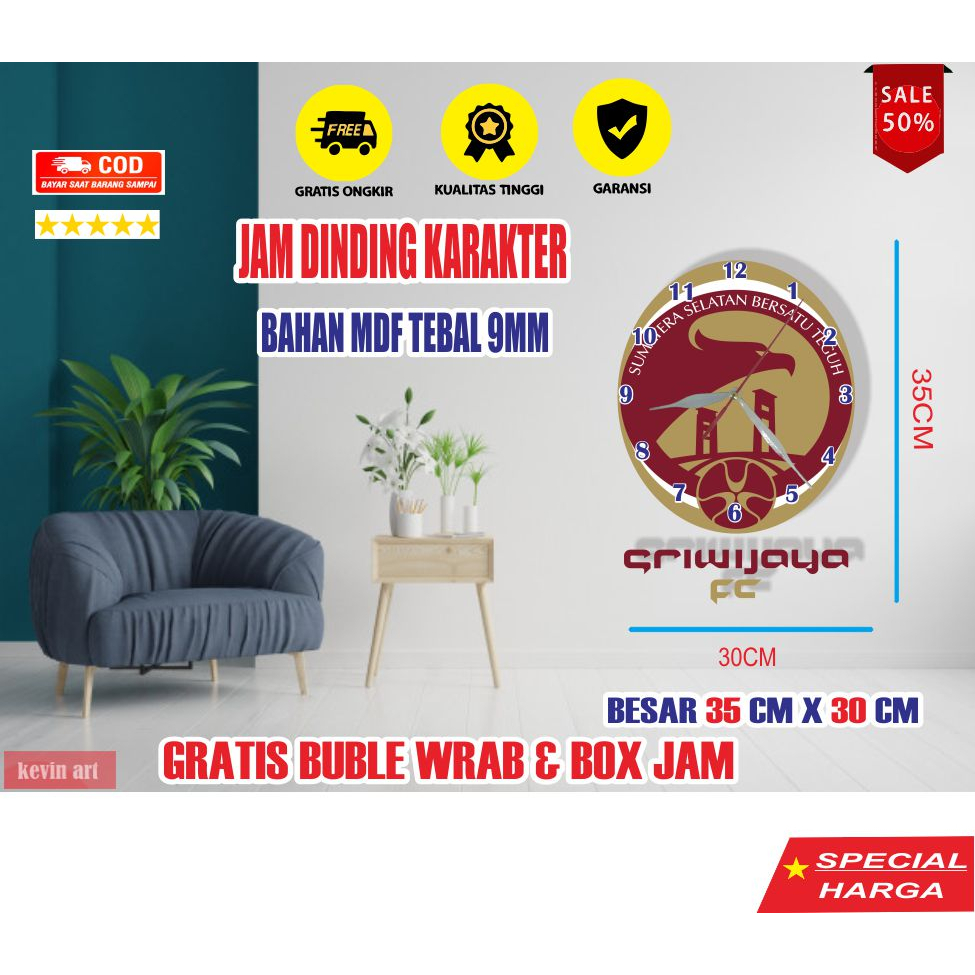 Jam Dinding Tempel Tembok Sriwijaya Fc