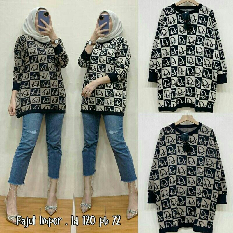 Dior Top Rajut atasan sweater blouse wanita new big size bahan halus panjang motif cantik jumbo cewe