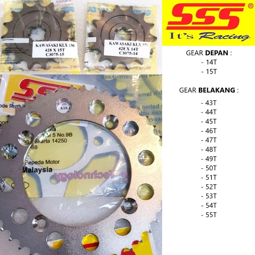GEAR SET DEPAN & BELAKANG SSS Triple S KLX 150 DTRACKER 150 CRF 150 WR 155