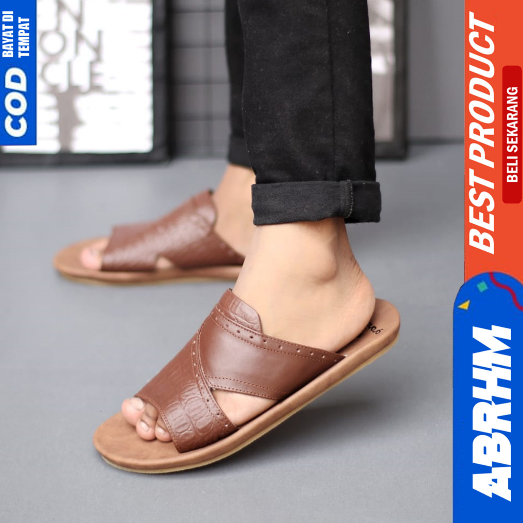 Sandal Kulit Pria Sendal Slide Pria Slop Original Abrhm