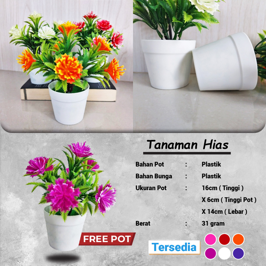 Satu7an PBP60 Tanaman Hias Plastik Mini Pot Tanaman Bunga Hias Pajangan Ornamen Dekorasi Rumah Ruang Tamu Artificial Flower