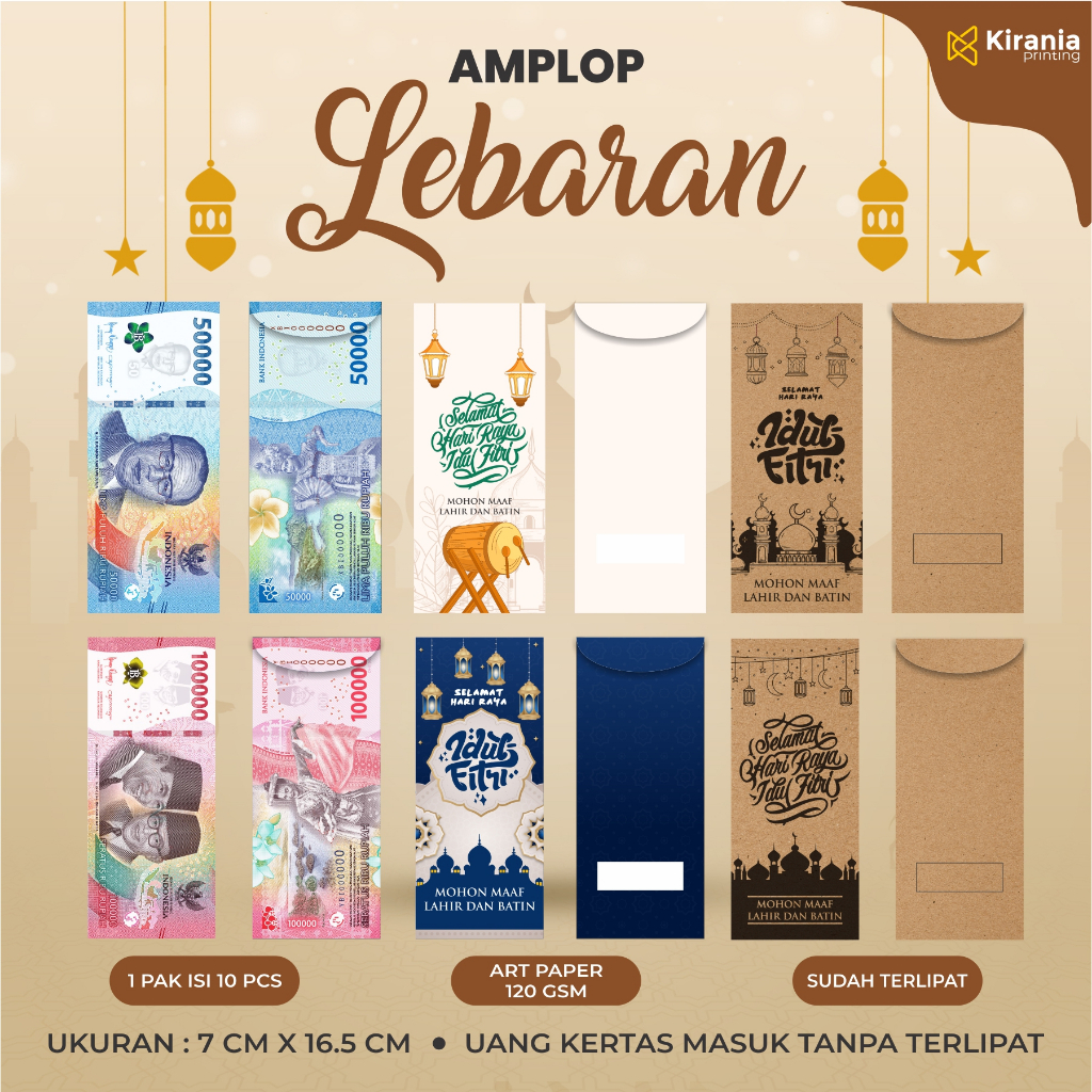 

Amplop Lebaran Idul Fitri / panjang uk 7 cm x 16,5 cm / 1 pack isi 10 pcs / Uang tanpa terlipat