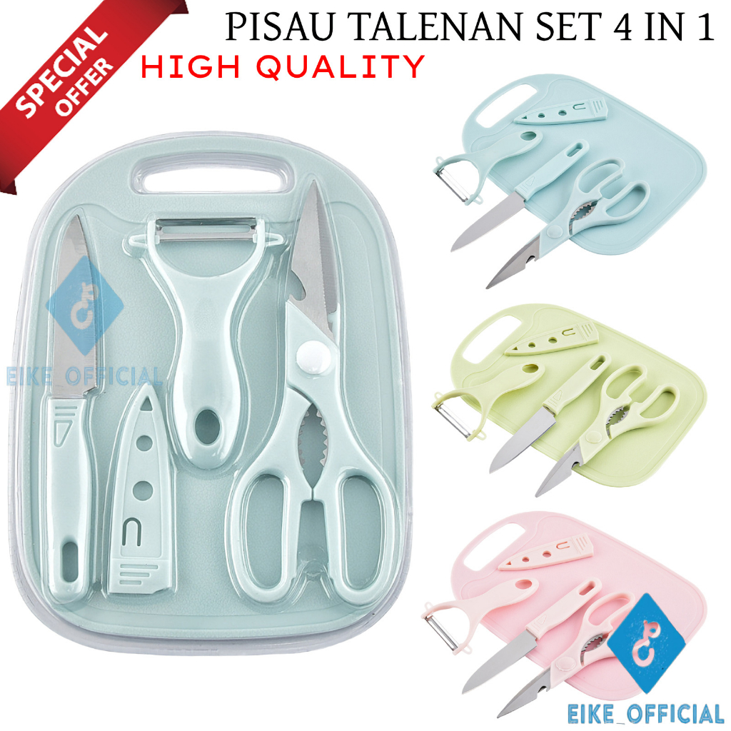 [EIKE] PISAU SET TALENAN 4 IN 1 / PISAU SET PERLENKAPAN MASAK DAPUR / PISAU 4 IN 1 / PISAU PEMOTONG SAYURAN DAN BUAHAN / /PISAU SET POTONG / PEELER