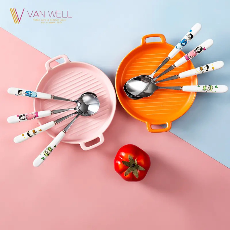 Sendok Makan Korea Motif Stainless Steel Sus 304 Premium Korean Spoon Makanan Alat Makan Karakter Motif TERMURAH TERLARIS